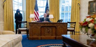 President Joe Biden, accompanied by Vice President Kamala Harris, speaks before signing the American Rescue Plan, a coronavirus relief package, in the Oval Office of the White House, Thursday, March 11, 2021, in Washington. (AP Photo/Andrew Harnik)