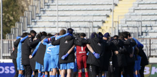 Foto Marco Bucco/LaPresse 20 Marzo 2021 Empoli (FI) Italia sport calcio Empoli vs Entella- Campionato di calcio Serie BKT 2020/2021 - stadio Castellani. Nella foto: i giocatori dell’Empoli esultano a fine partita Photo Marco Bucco/LaPresse March 20 2021 Empoli (FI) Italy sport soccer Empoli vs Entella - Italian Football Championship League BKT 2020/2021 - Castellani stadium. In the pic: Empoli players celebrations at the end of the match