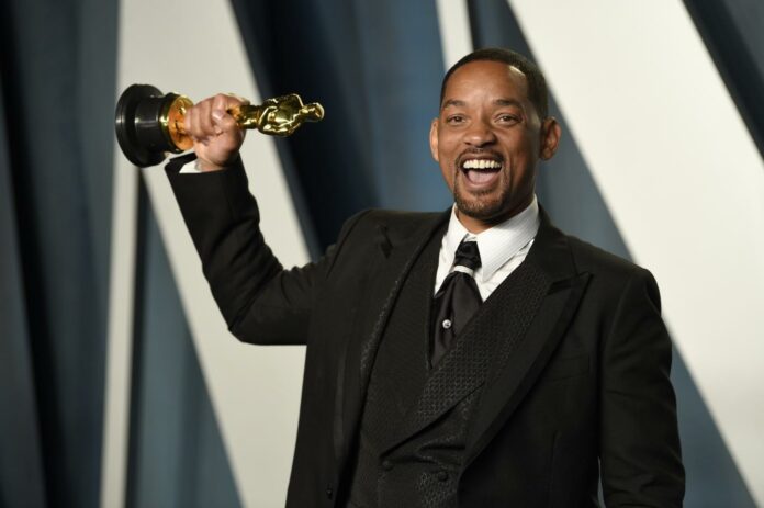 Oscar 2022, Vanity Fair Party Will Smith arrives at the Vanity Fair Oscar Party on Sunday, March 27, 2022, at the Wallis Annenberg Center for the Performing Arts in Beverly Hills, Calif. (Photo by Evan Agostini/Invision/AP)