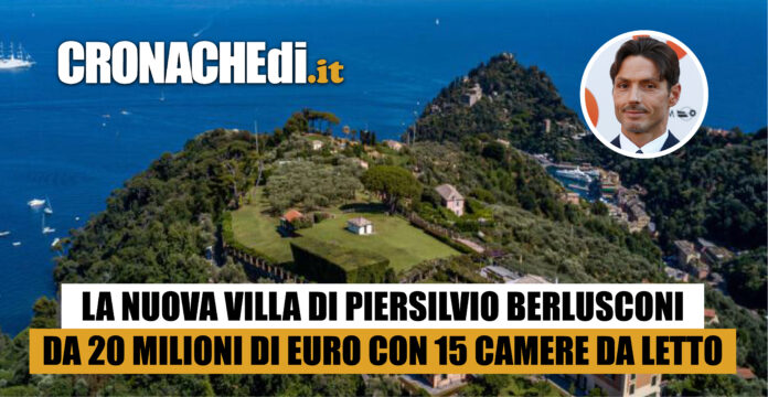 Piersilvio Berlusconi e la sua villa da 2 milioni a Portofino (foto della villa da sito ar92landcoproperty.com, la foto di Piersilvio Berlusconi è di LaPresse/Vincenzo Livieri)