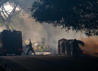 Incendi: a Roma vigili del fuoco al lavoro nella pineta di Castel Fusano