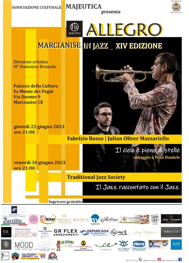 La locandina di Allegro, Marcianise in jazz con Fabrizio Bosso & Julian Oliver Mazzariello (© Roberto Cifarelli)