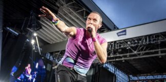 British singer Chris Martin of British band Coldplay performs at Parken Stadium in Copenhagen, Denmark, Wednesday July 5, 2023. The concert is part of the Music of the Spheres World Tour. (Mads Claus Rasmussen/Ritzau Scanpix via AP) Associated Press/LaPresse Only Italy and Spain