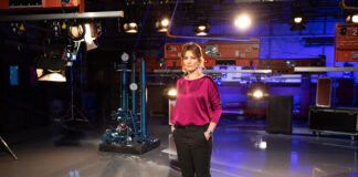Emilia Brandi nello studio di "Cose Nostre", in onda su Rai Uno. (© foto Eleonora Ferretti)