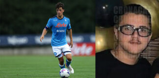 A sinistra Foto Alessandro Garofalo/LaPresse 14 luglio 2022 Dimaro, Italia sport calcio Amichevole estiva SSC Napoli vs Anaune Nella foto: Diego Demme (SSC Napoli); a destra Daniele Bianco, 18 anni di Scampia