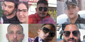 In alto a sinistra Tobia Di Fusco e Michela Chiaramonte (indagati a piede libero), al centro Francesco Avolio (indagato a piede libero) e a destra Vittorio Simeone Rovanni (ai domiciliari). In basso a sinistra Fulvio Lama (in carcere), al centro Sabato Manzo (in carcere) e a destra Gennaro Manzo (in carcere)