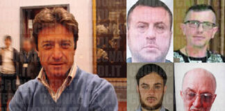 A sinistra la vittima Maurizio Cerrato, sulla destra in alto Domenico e Giorgio Scaramella, in basso Antonio e Francesco Cirillo