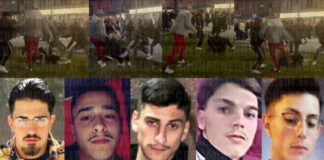 Cristian D'Ambrosio, Giovanni Barracano, Massimiliano Barbato, Antonio Pio Salemme e Vittorio Merola. In alto la sequenza del pestaggio.