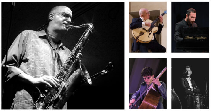 Michael Brecker e il quartetto della resident band composta da Pietro Condorelli alla chitarra, Ergio Valente al piano, Aldo Capasso al contrabbasso e Domenico Iavazzo alla batteria