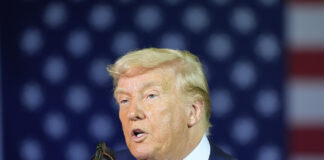 President Donald Trump speaks to members of the Michigan National Guard at Selfridge Air National Guard Base, Tuesday, April 29, 2025, in Harrison Township, Mich. (AP Photo/Alex Brandon)