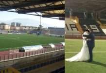 Stadio Giraud e la coppia di sposi