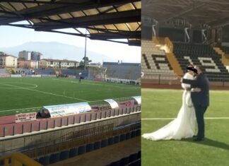 Stadio Giraud e la coppia di sposi