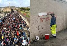 Manifestazione a Bagnoli e scritta rimossa su Manfredi