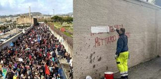 Manifestazione a Bagnoli e scritta rimossa su Manfredi