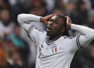 Addio Mondiali, l’Italia perde ai rigori in Bosnia: azzurri a casa per la terza volta consecutiva Moise Kean of Italy during the final soccer match for the qualification for the 2026 World Cup between Bosnia Herzegovina and Italy at the Stadion Bilino Polje in Zenica, Bosnia Erzegovina. - March 31 , 2026. Sport - Soccer . (Photo by Fabio Ferrari/LaPresse)