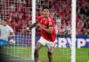 Napoli, Rios in cima alla lista dei desideri. Piace il centrocampista del Benfica, Manna al lavoro Benfica's Richard Rios celebrates after scoring his side's first goal during a Champions League opening phase soccer match between SL Benfica and Napoli in Lisbon, Wednesday, Dec. 10, 2025. (AP Photo/Armando Franca)