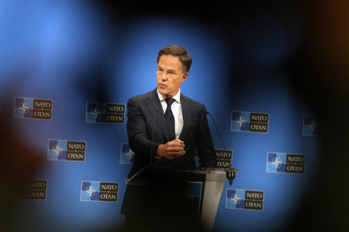 NATO Secretary General Mark Rutte speaks during a media conference at NATO headquarters in Brussels, Wednesday, May 20, 2026. (AP Photo/Virginia Mayo) Associate Press/ LaPresse Only Italy and Spain