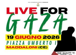 Maddaloni, questa sera in Piazza Umberto I il concerto benefico “Live for Gaza”: musica e solidarietà Locandina