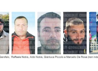 Casapesenna, la follia della camorra: fucile e bomba dopo una lite per questioni di viabilità Da sinistra Costantino Garofalo, Raffaele Nobis, Aldo Nobis, Gianluca Piccolo e Marcello De Rosa (non indagato)