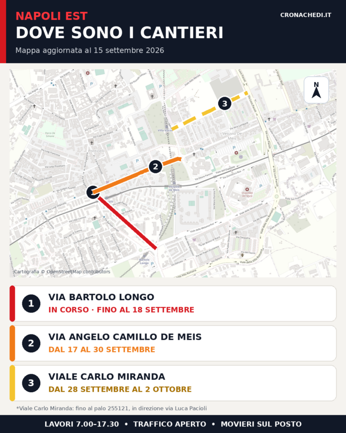 Mappa dei cantieri stradali a Napoli Est con date e strade interessate