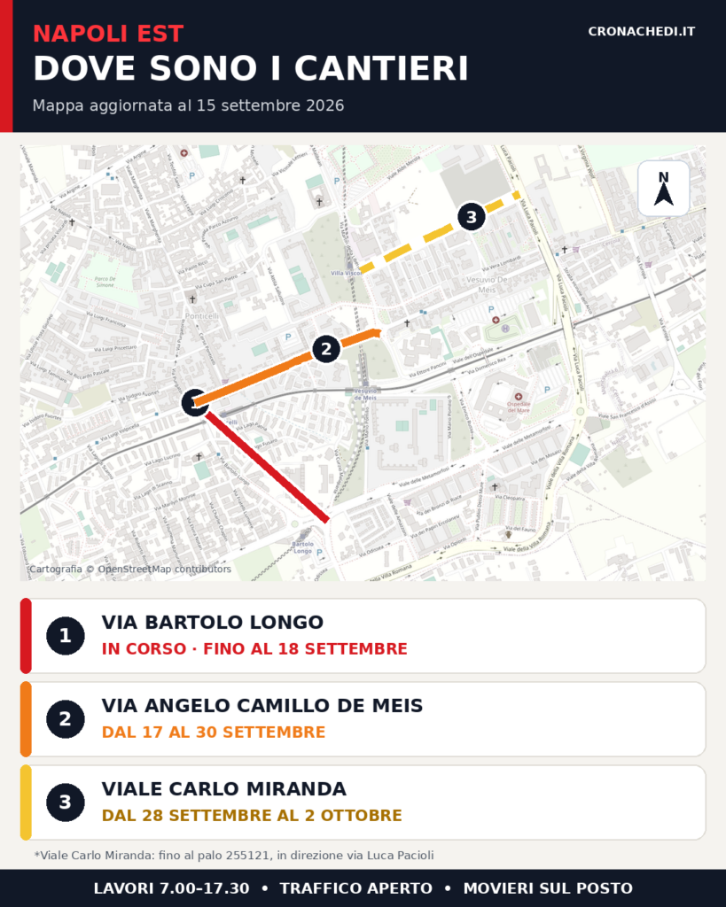 Napoli Est, lavori in tre strade fino al 2 ottobre: la mappa dei cantieri e gli orari...