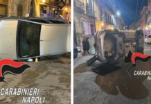 Auto si ribalta con bomba da mezzo chilo. Nell’abitacolo sangue su volante e sediolini a S. Giovanni a Teduccio Auto ribaltata a San Giovanni a Teduccio