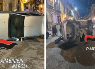 Tentano l’agguato con una bomba. Auto si ribalta, nell’abitacolo sangue su volante e sediolini a S. Giovanni a Teduccio Auto ribaltata a San Giovanni a Teduccio