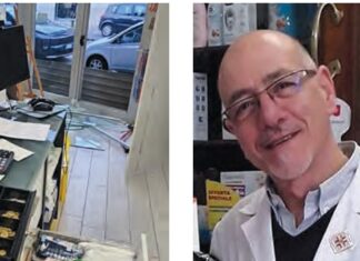 Raid alla parafarmacia Iadevaia a Maddaloni. L’assalto con ‘spaccata’ eseguito da una gang nella notte La parafarmacia devastata. A destra, Francesco Iadevaia